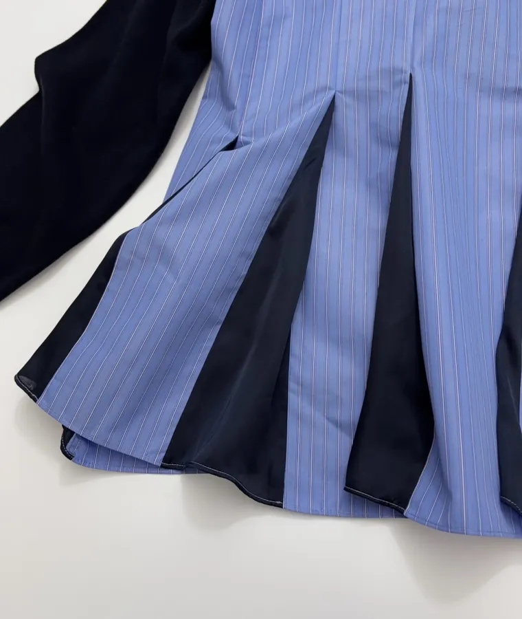 Back-Pressed Pleated Striped Shirt Knitted Cardigan in Navy, product view 15