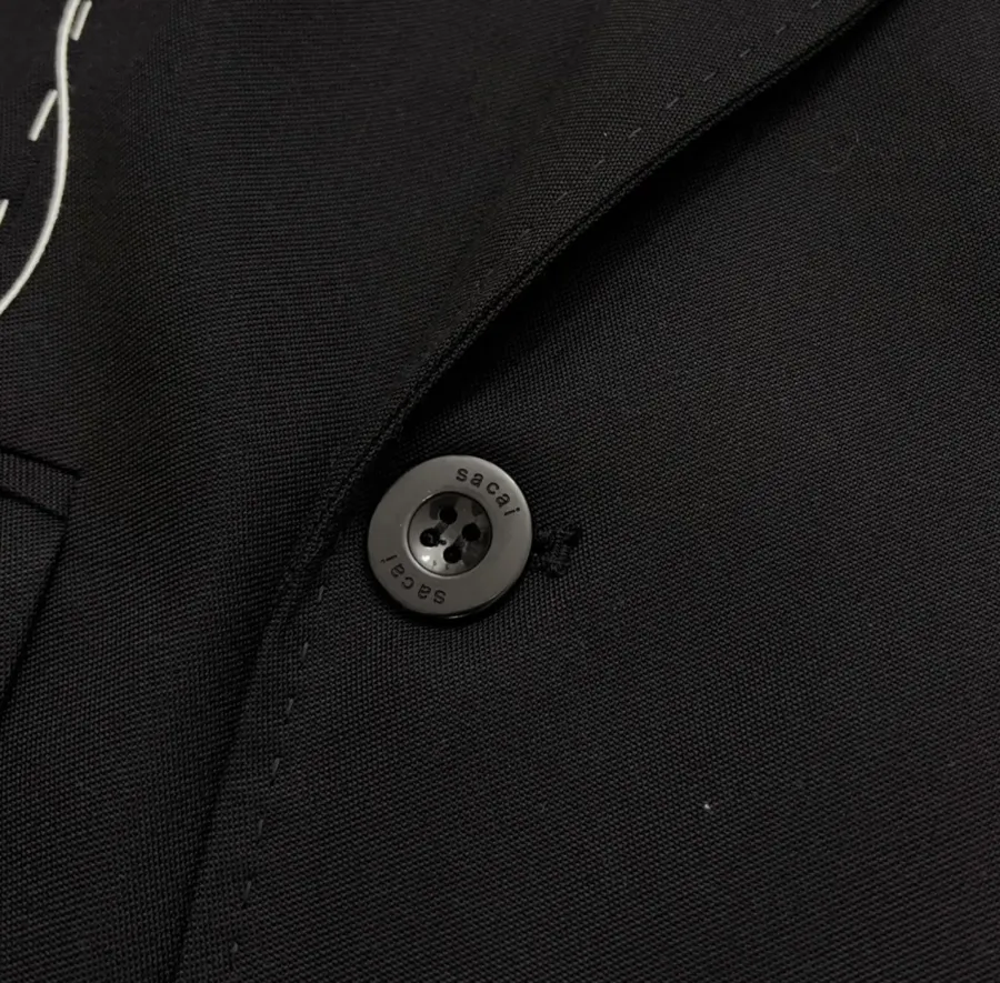 Wool Material Hand-Sewn Thread Waistcoat in Black, product view 07