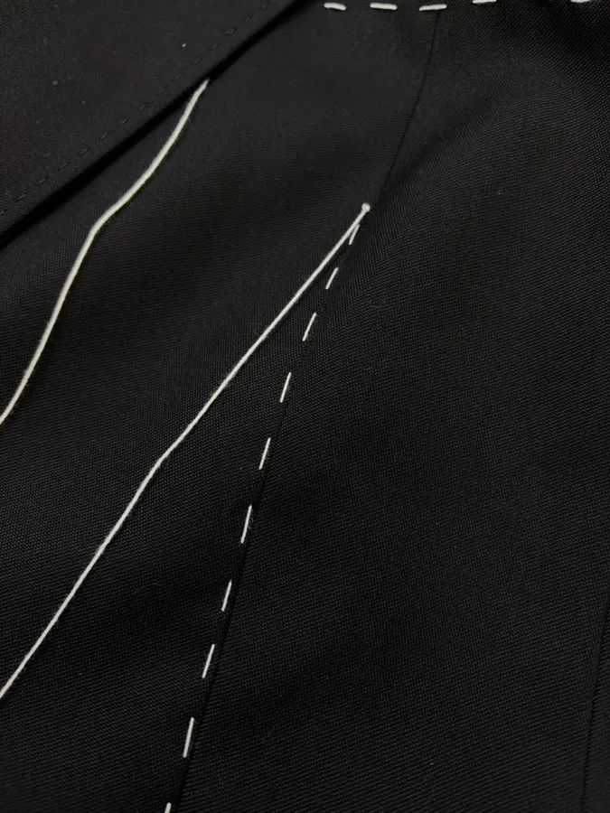 Wool Material Hand-Sewn Thread Waistcoat in Black, product view 08