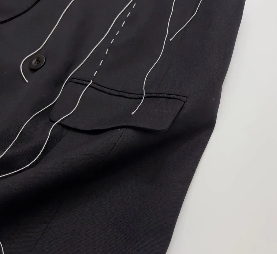 Wool Material Hand-Sewn Thread Waistcoat in Black, product view 10