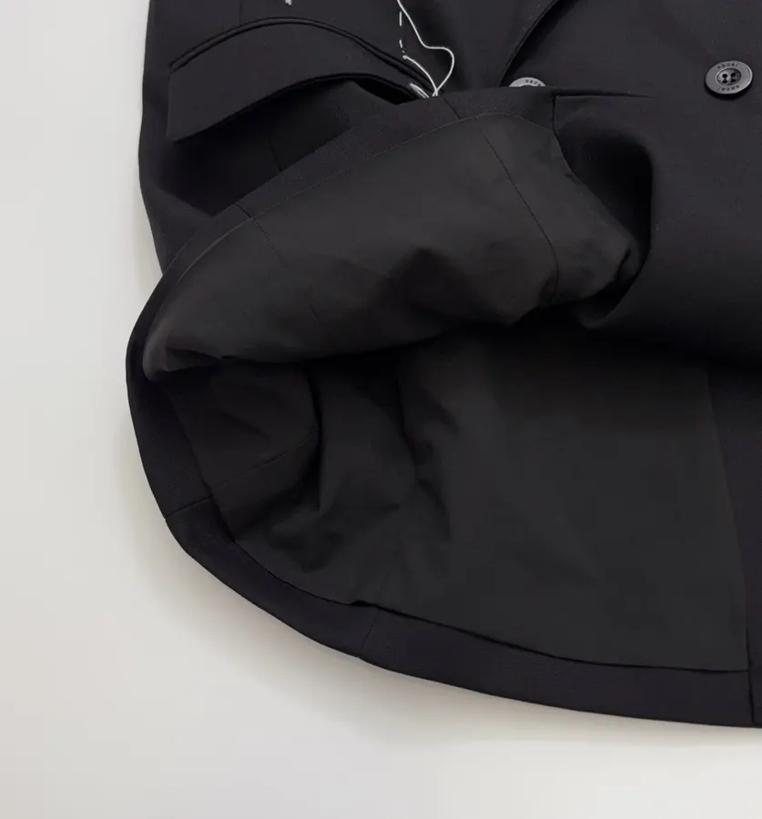 Wool Material Hand-Sewn Thread Waistcoat in Black, product view 12