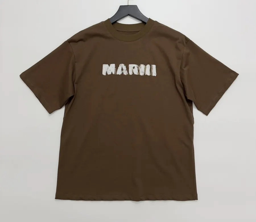 Graffiti Letter Loose Crew Neck Short-Sleeve T-Shirt Top in Dark Brown, product view 01
