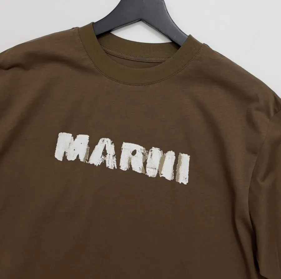 Graffiti Letter Loose Crew Neck Short-Sleeve T-Shirt Top in Dark Brown, product view 02