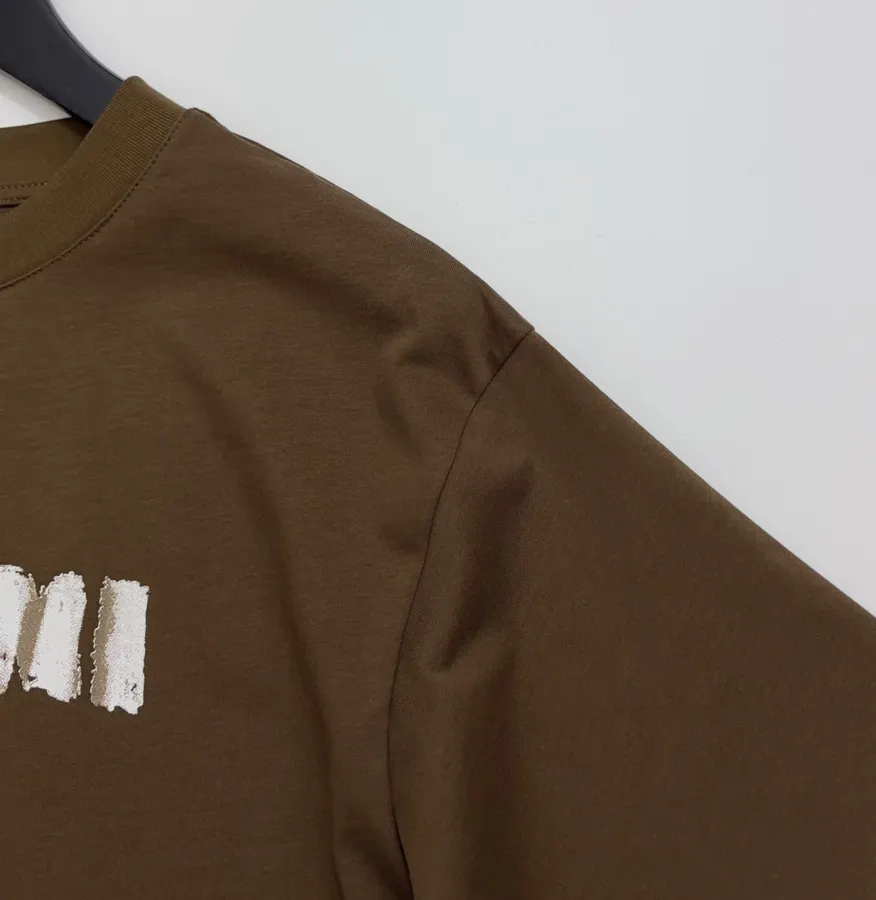 Graffiti Letter Loose Crew Neck Short-Sleeve T-Shirt Top in Dark Brown, product view 03