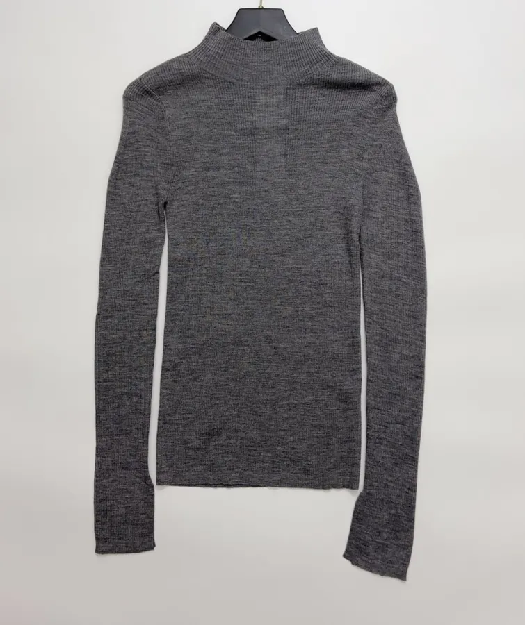 Grey Mock-Neck Slim-Fit Long-Sleeve Knit Top in Gray, product view 01