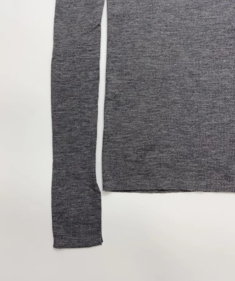 Grey Mock-Neck Slim-Fit Long-Sleeve Knit Top in Gray, product view 07