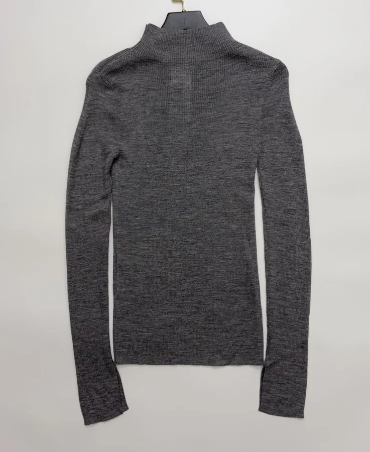 Grey Mock-Neck Slim-Fit Long-Sleeve Knit Top in Gray, product view 11