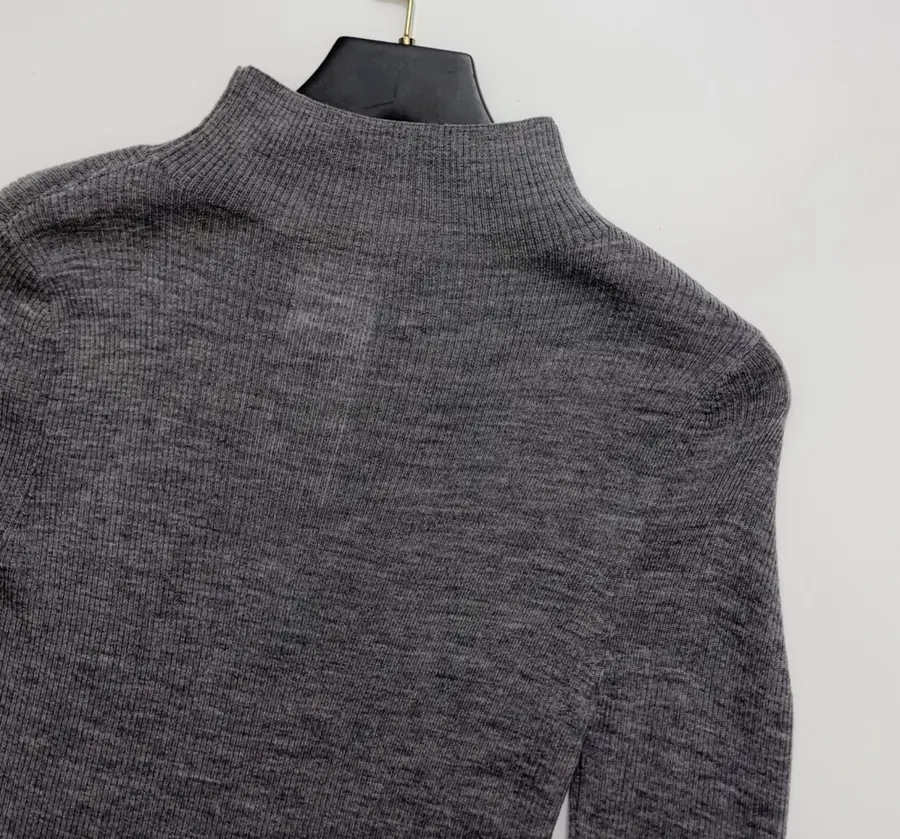 Grey Mock-Neck Slim-Fit Long-Sleeve Knit Top in Gray, product view 12