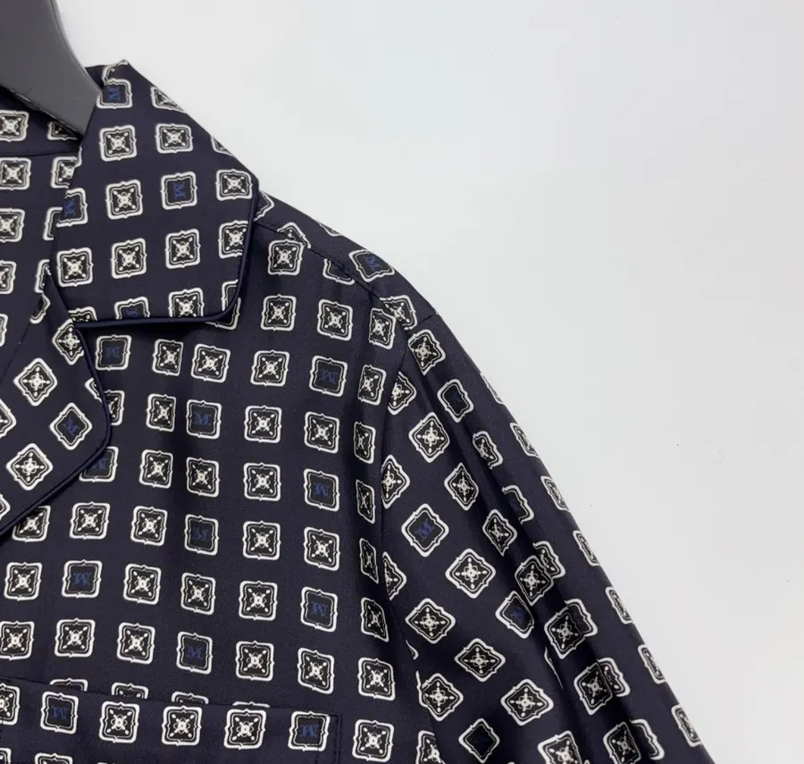Dark Blue Retro Heavy-duty Positioning Checkered Twill Silk Shirt Top in Navy, product view 03