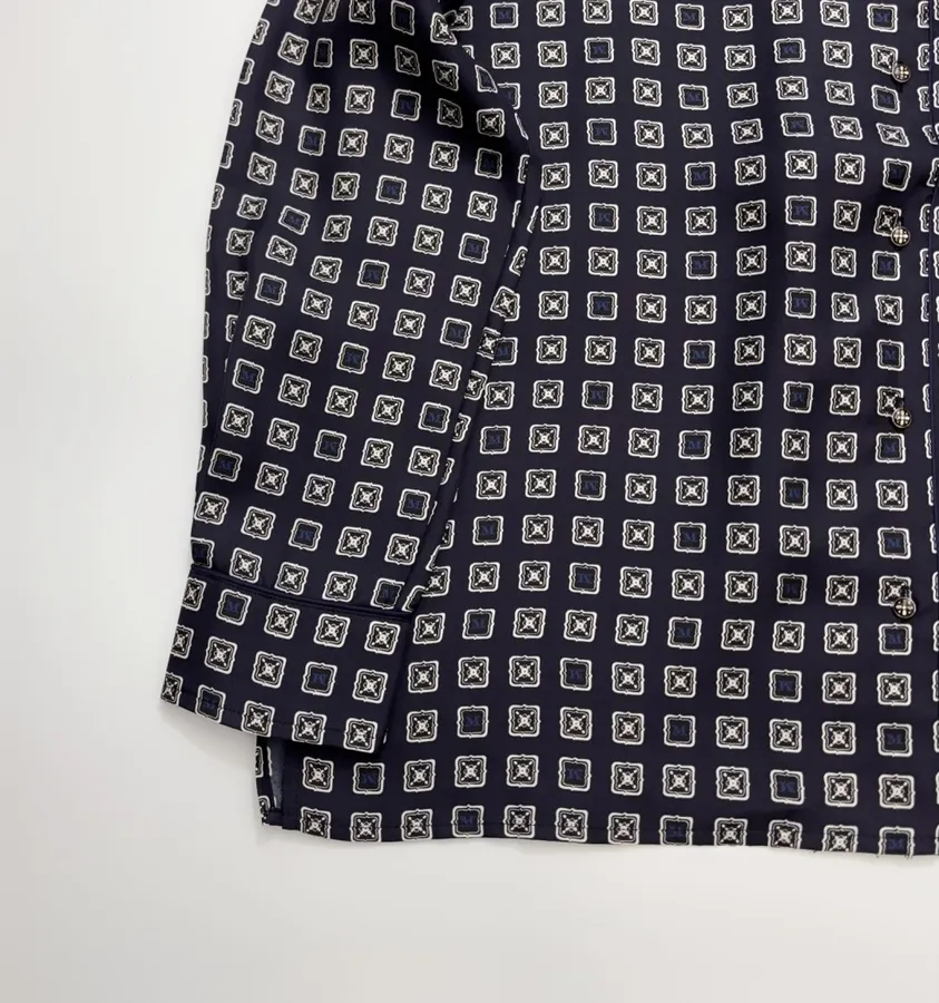 Dark Blue Retro Heavy-duty Positioning Checkered Twill Silk Shirt Top in Navy, product view 06