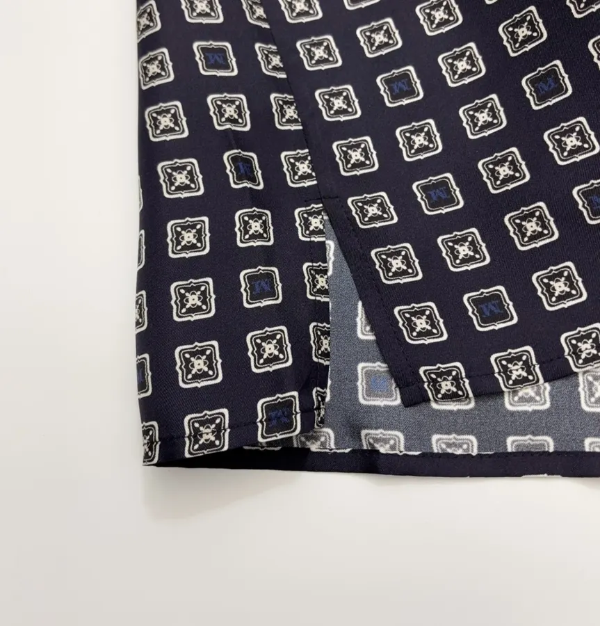 Dark Blue Retro Heavy-duty Positioning Checkered Twill Silk Shirt Top in Navy, product view 07