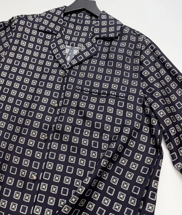 Dark Blue Retro Heavy-duty Positioning Checkered Twill Silk Shirt Top in Navy, product view 09