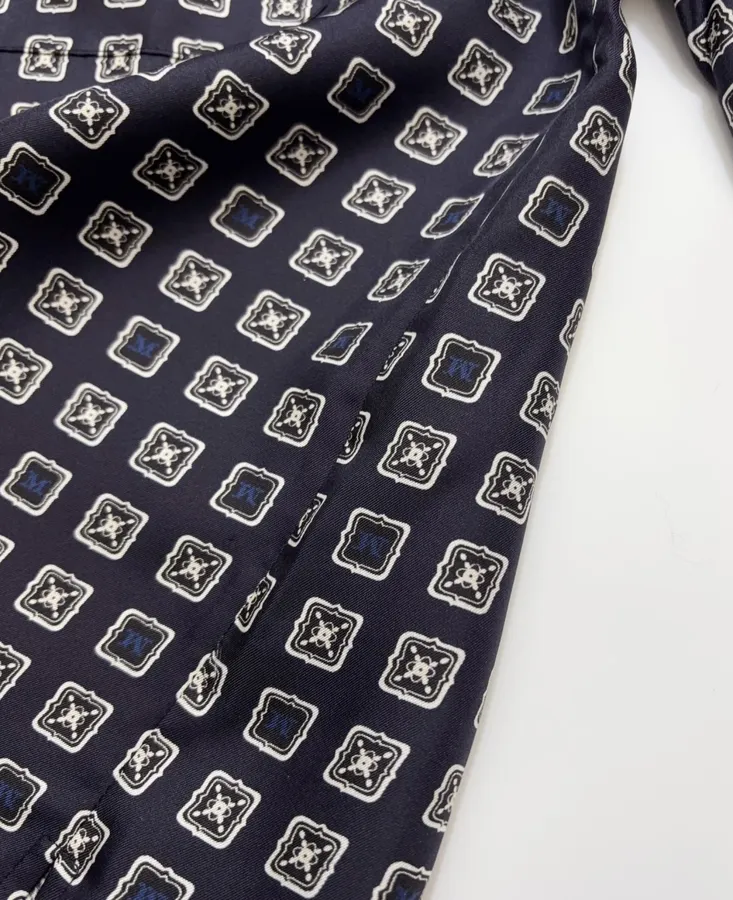 Dark Blue Retro Heavy-duty Positioning Checkered Twill Silk Shirt Top in Navy, product view 10