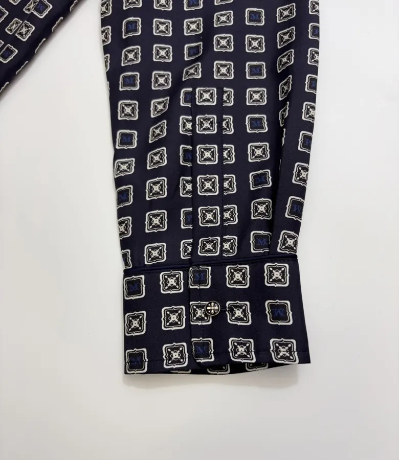 Dark Blue Retro Heavy-duty Positioning Checkered Twill Silk Shirt Top in Navy, product view 13