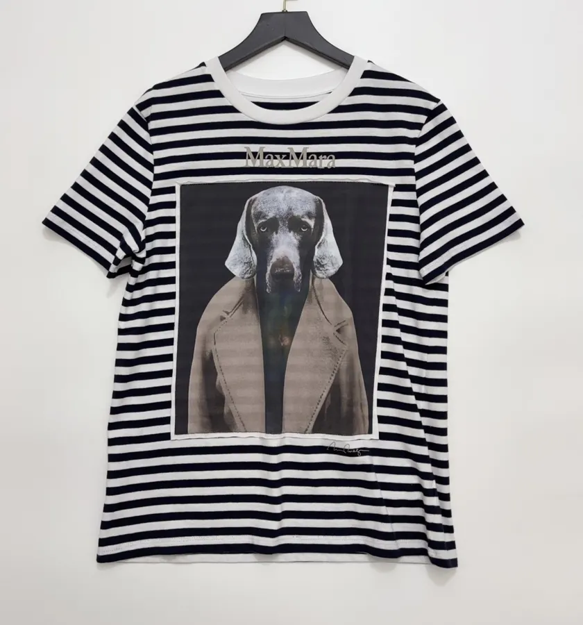 Classic Weimar Houndstooth Cotton Striped T-Shirt Top in Black and White, product view 01