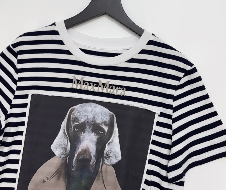 Classic Weimar Houndstooth Cotton Striped T-Shirt Top in Black and White, product view 02