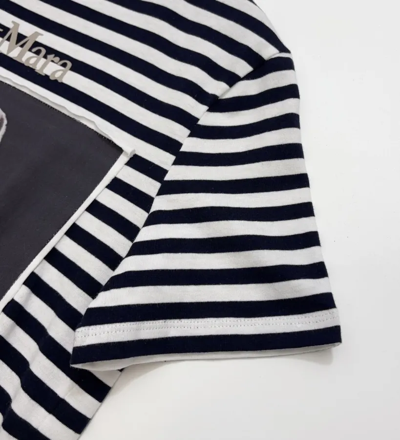 Classic Weimar Houndstooth Cotton Striped T-Shirt Top in Black and White, product view 04