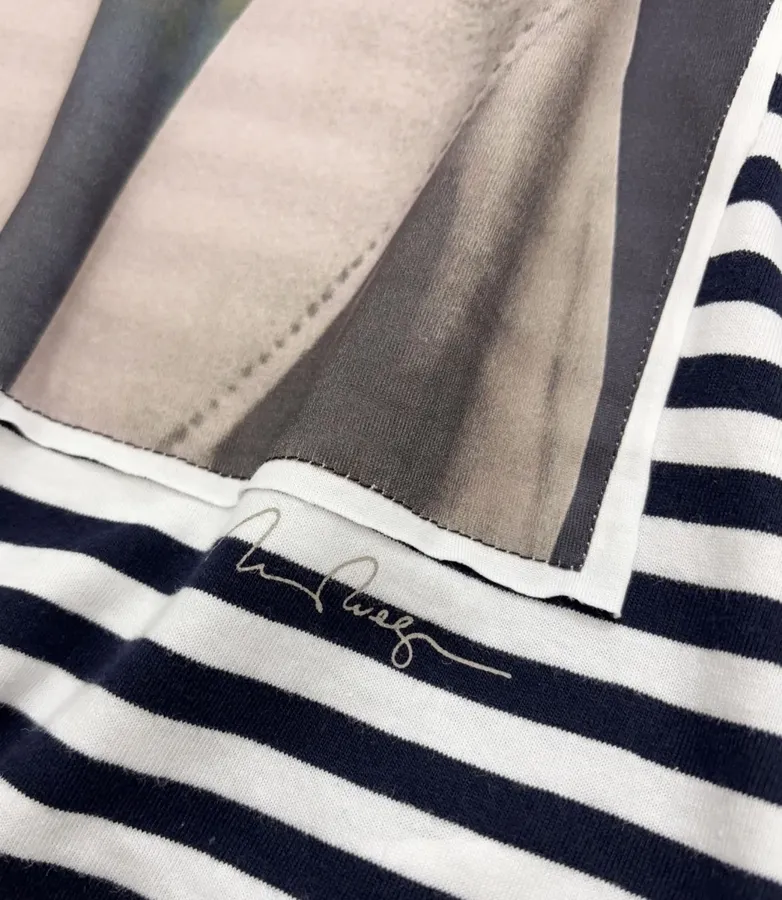 Classic Weimar Houndstooth Cotton Striped T-Shirt Top in Black and White, product view 06