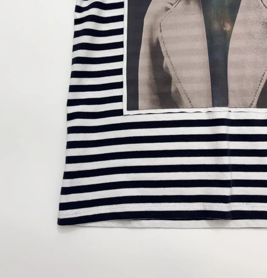 Classic Weimar Houndstooth Cotton Striped T-Shirt Top in Black and White, product view 07