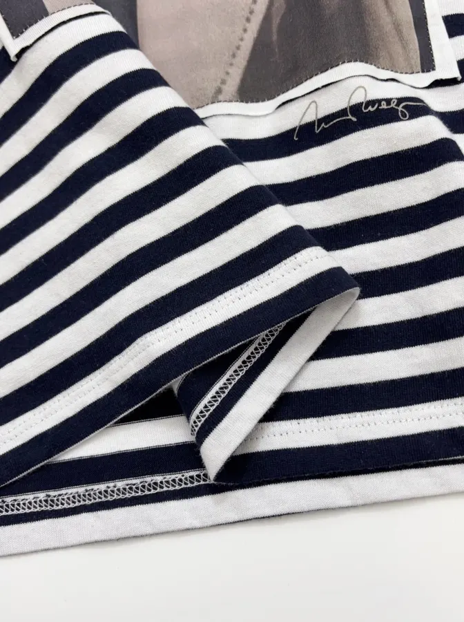 Classic Weimar Houndstooth Cotton Striped T-Shirt Top in Black and White, product view 08