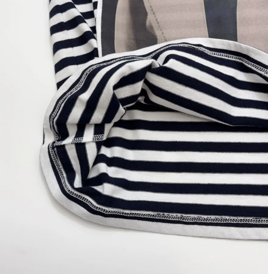 Classic Weimar Houndstooth Cotton Striped T-Shirt Top in Black and White, product view 09