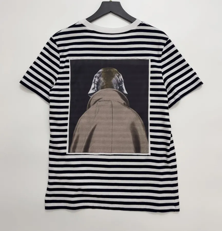 Classic Weimar Houndstooth Cotton Striped T-Shirt Top in Black and White, product view 10