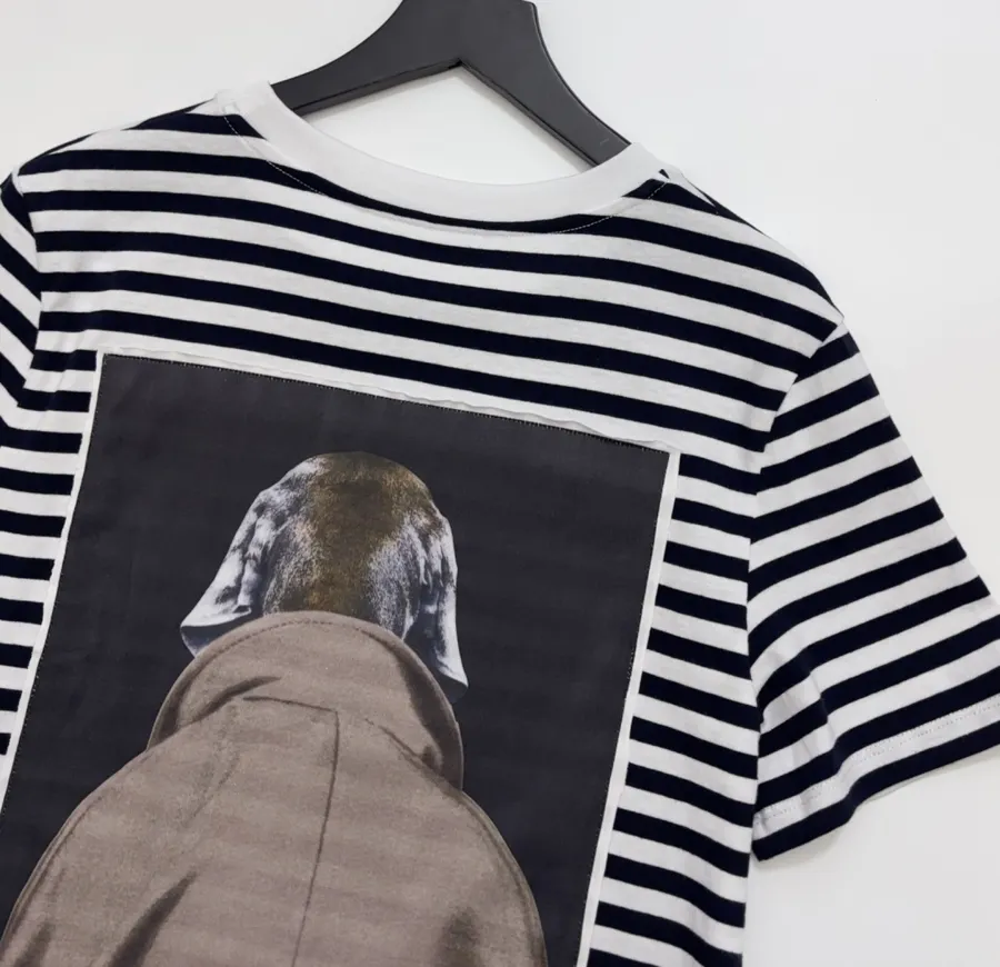 Classic Weimar Houndstooth Cotton Striped T-Shirt Top in Black and White, product view 11