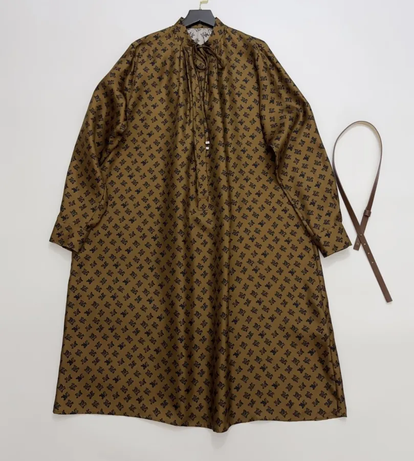 Silk Printed Mini Dress in Brown and Black, product view