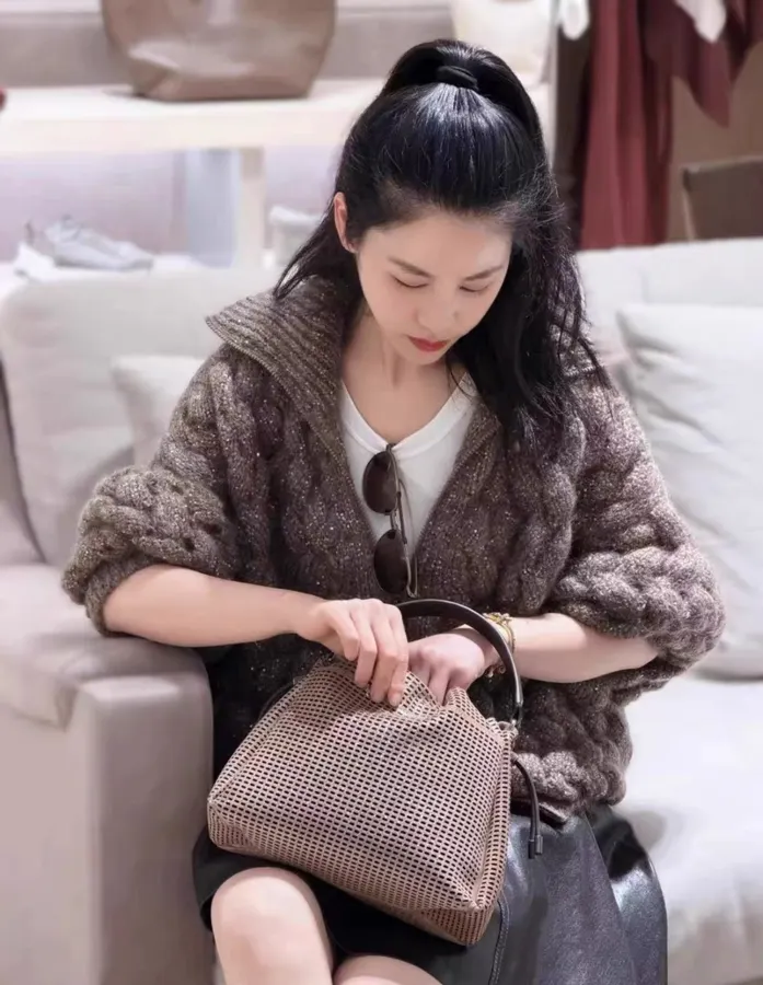 Sequined Knitted Cardigan in Taupe, product view 02