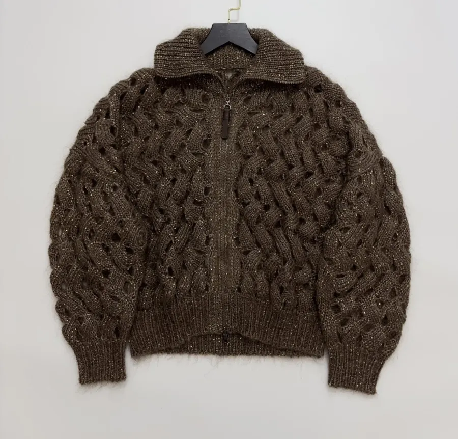Sequined Knitted Cardigan in Taupe, product view 05