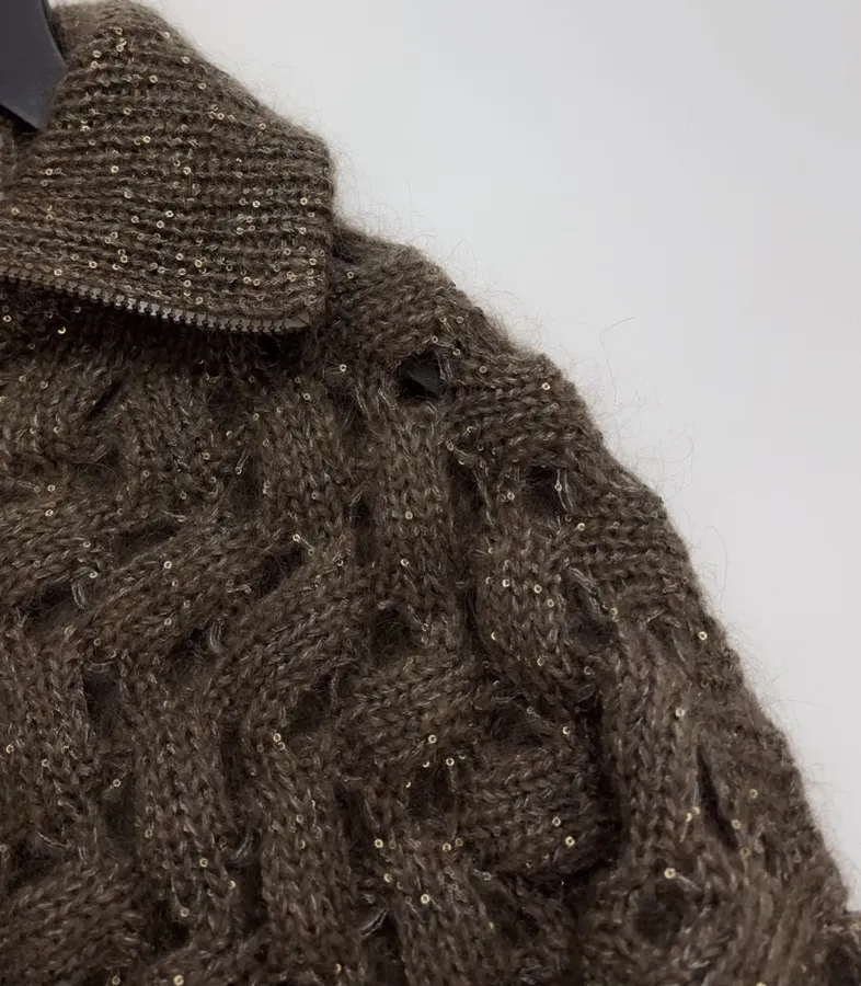 Sequined Knitted Cardigan in Taupe, product view 07
