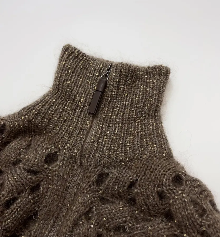 Sequined Knitted Cardigan in Taupe, product view 08