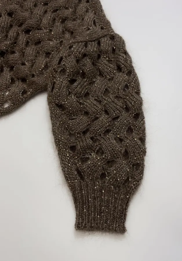 Sequined Knitted Cardigan in Taupe, product view 09