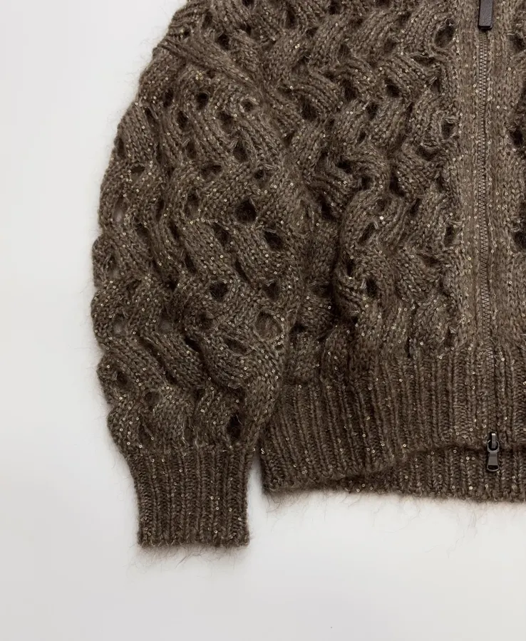 Sequined Knitted Cardigan in Taupe, product view 12