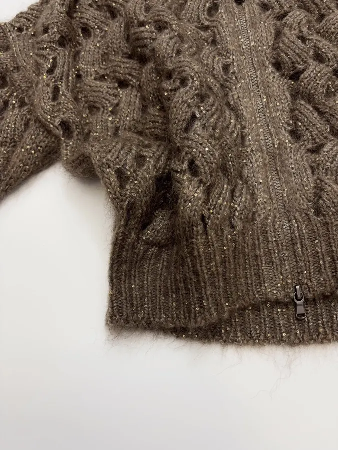 Sequined Knitted Cardigan in Taupe, product view 13