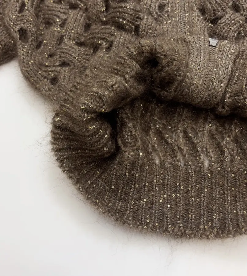 Sequined Knitted Cardigan in Taupe, product view 14