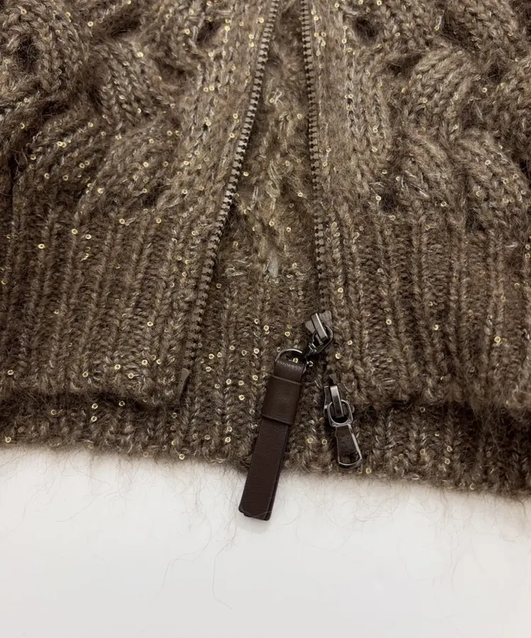 Sequined Knitted Cardigan in Taupe, product view 16