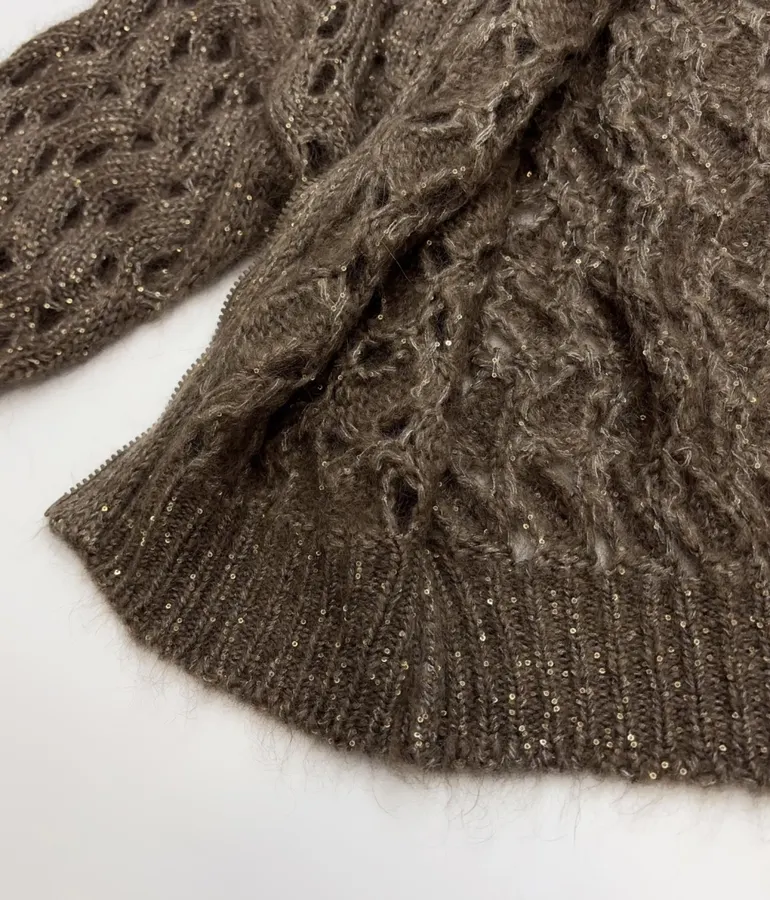 Sequined Knitted Cardigan in Taupe, product view 17