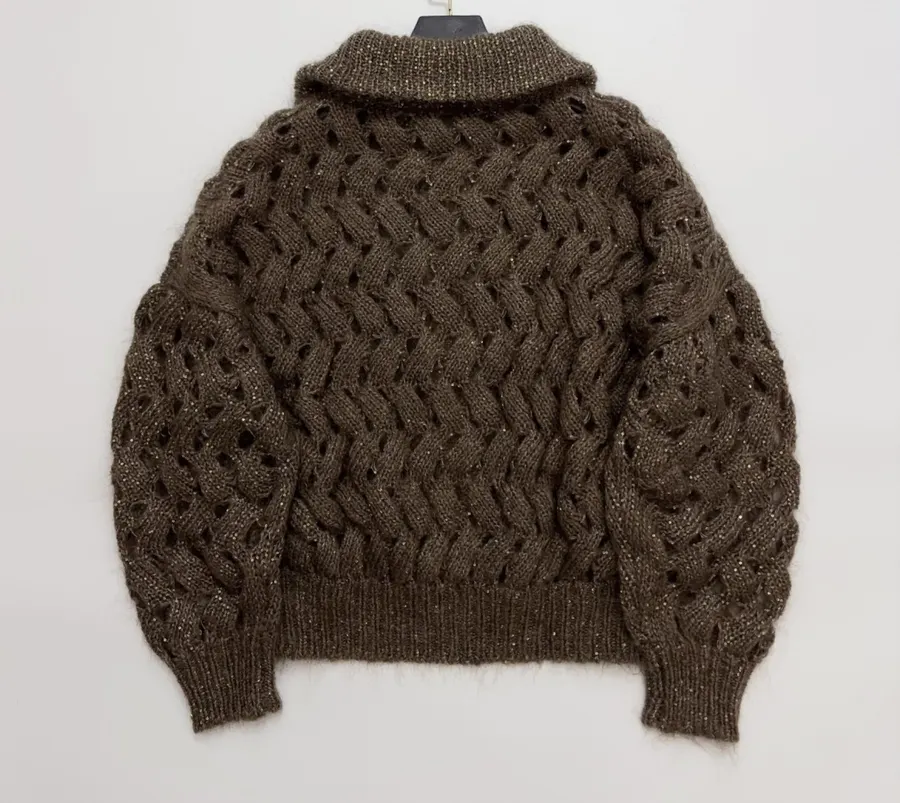 Sequined Knitted Cardigan in Taupe, product view 18