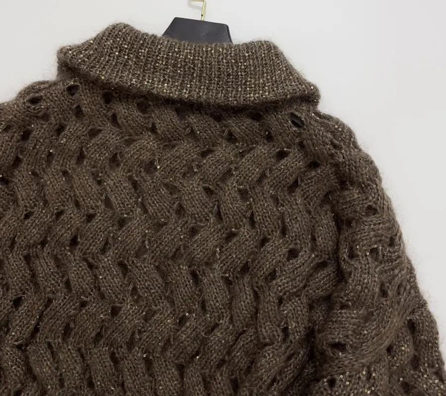 Sequined Knitted Cardigan in Taupe, product view 19