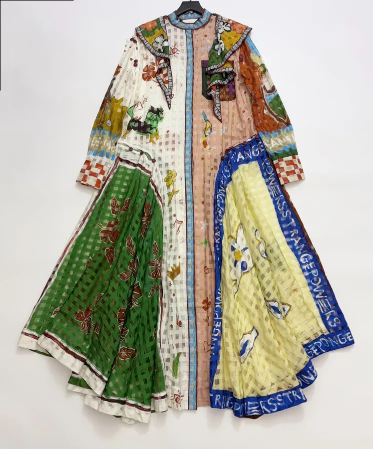 Graffiti Print Lace-Up Cinched Long-Sleeve Dress, Resort-Style Long Skirt in Multicolor, product view 02