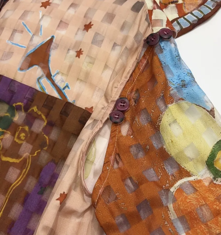 Graffiti Print Lace-Up Cinched Long-Sleeve Dress, Resort-Style Long Skirt in Multicolor, product view 07
