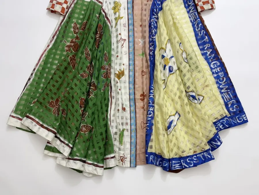 Graffiti Print Lace-Up Cinched Long-Sleeve Dress, Resort-Style Long Skirt in Multicolor, product view 12