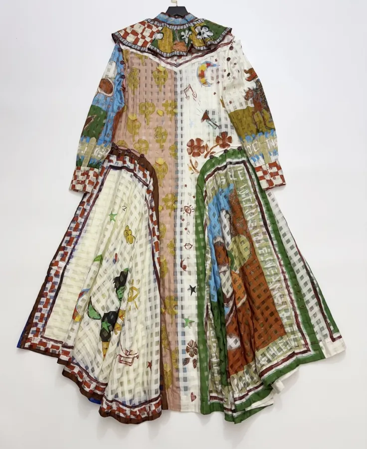 Graffiti Print Lace-Up Cinched Long-Sleeve Dress, Resort-Style Long Skirt in Multicolor, product view 22