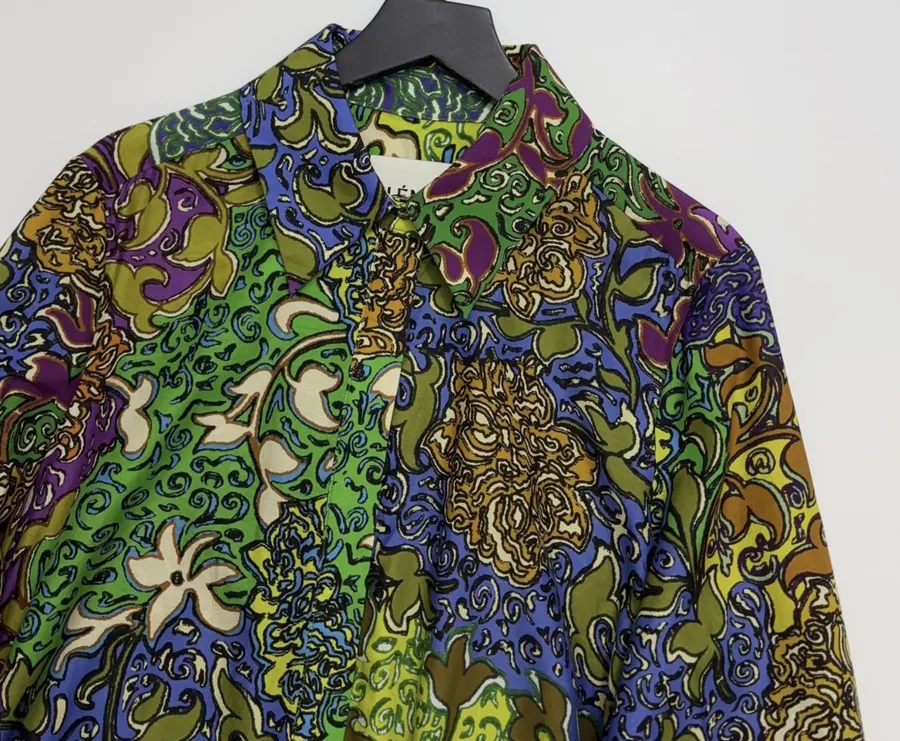 Silk Contrast-Panel Shirt Dress in Green Multicolor, product view 03
