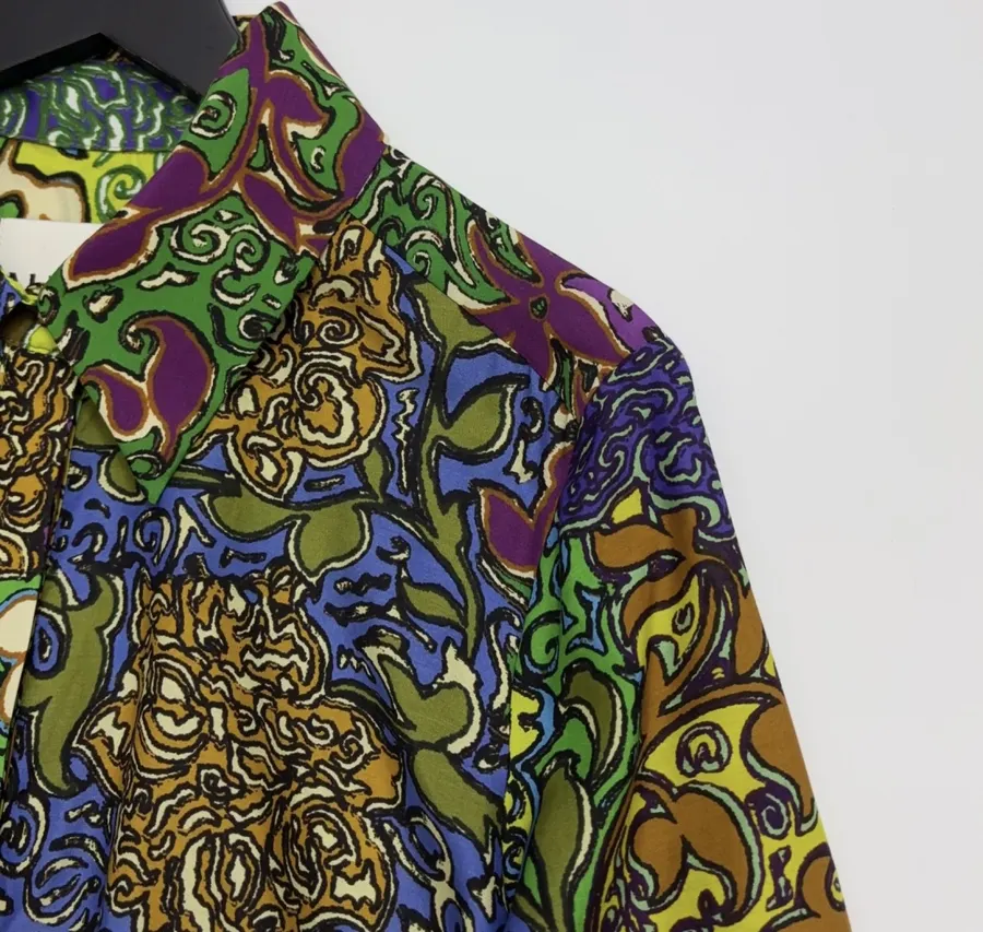 Silk Contrast-Panel Shirt Dress in Green Multicolor, product view 04
