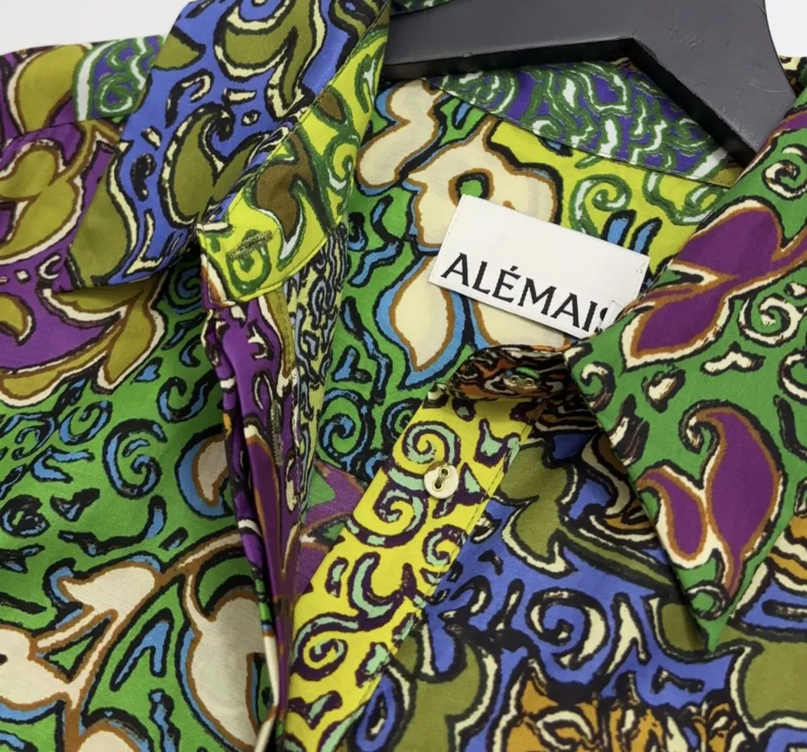 Silk Contrast-Panel Shirt Dress in Green Multicolor, product view 05