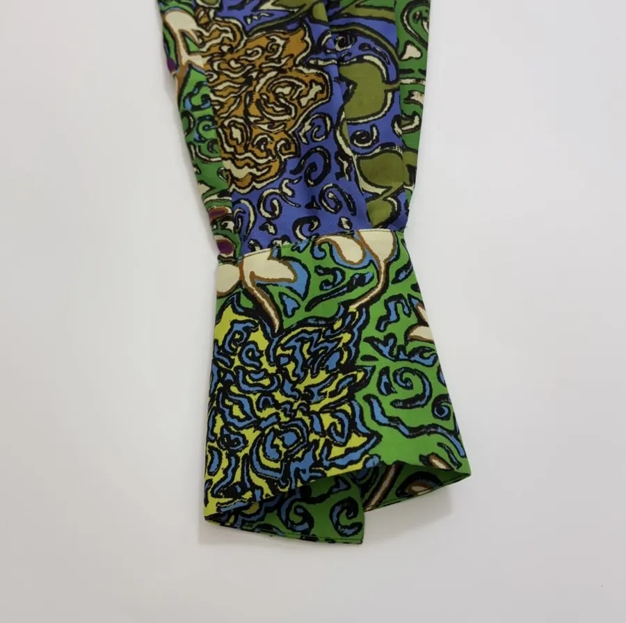 Silk Contrast-Panel Shirt Dress in Green Multicolor, product view 07