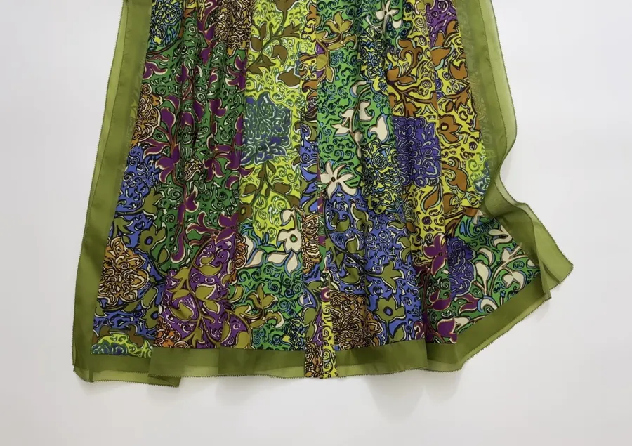 Silk Contrast-Panel Shirt Dress in Green Multicolor, product view 11