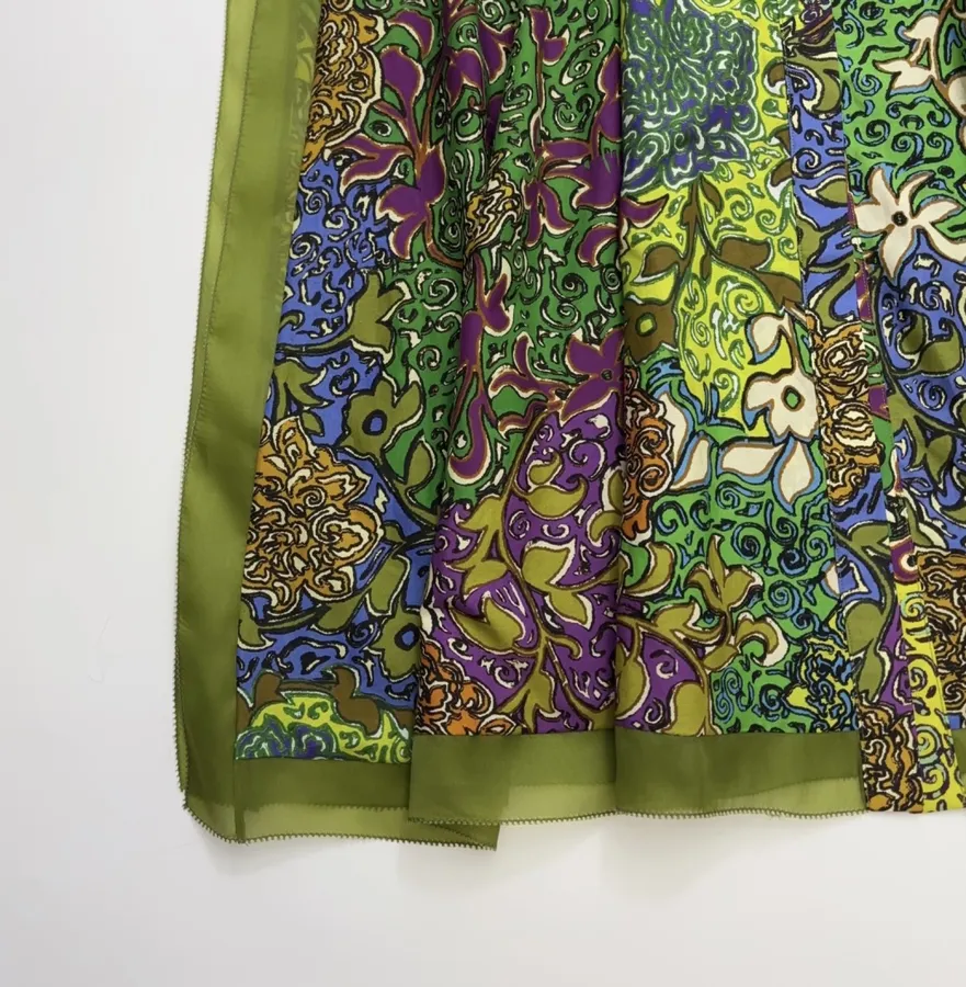 Silk Contrast-Panel Shirt Dress in Green Multicolor, product view 12